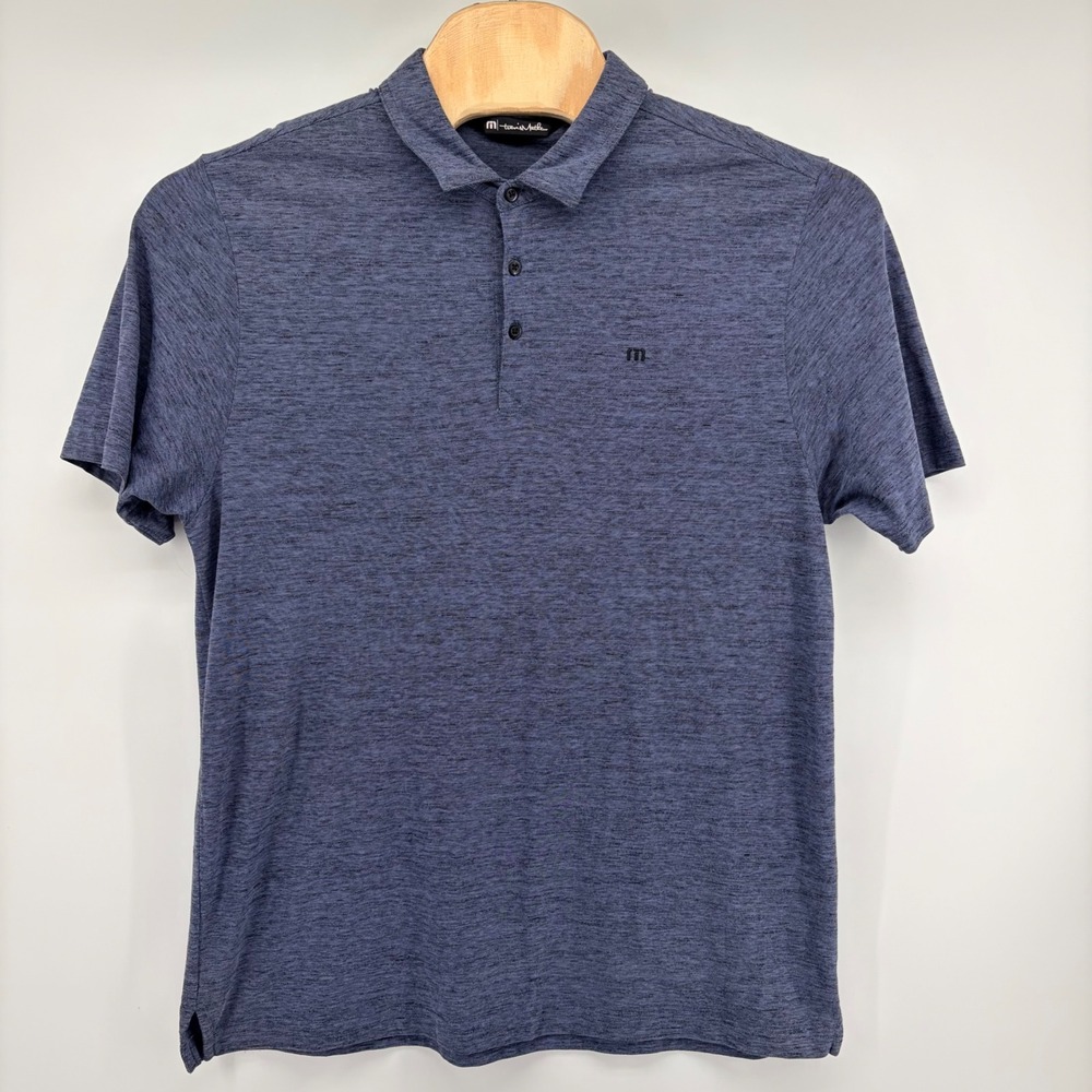 TravisMathew Polo Shirt Mens XL Blue Heathered Short Sleeve Golf Performance Tee